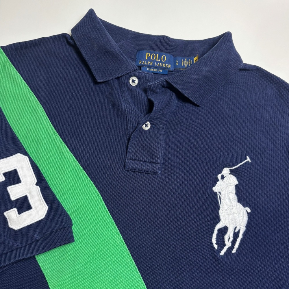 Polo Ralph Lauren Big Pony Mens LargeNavy Blue Sash Polo Shirt Classic Fit